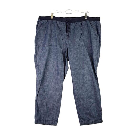 Talbots Pants Crop Womens Plus Size 20WP Blue Cotton Tie Front Canvas - Picture 2 of 9